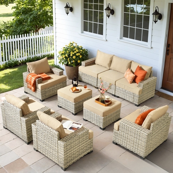 OVIOS 9 Pieces T shaped Seat Wide Armrest Set With Ottoman