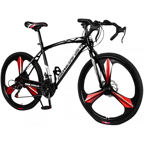 High Carbon Steel Road Bike for Men Women,700C Wheels Road Bike 21 Speed Dual Disc Brake, Spoke/Knife Wheel Style, for Entry Level Or Commuting