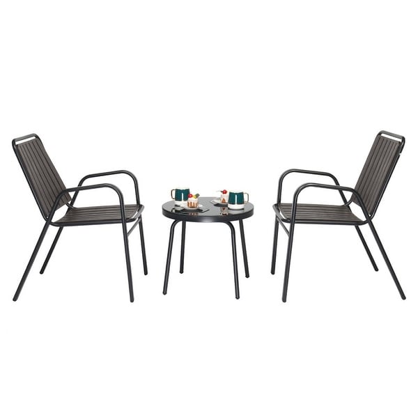 Patio Bistro Table Set with 2 Stackable Patio Dining Chairs and 1 Glass Table