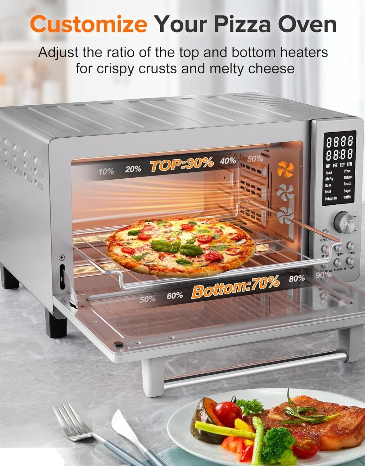 Smart 21QT Toaster Oven Air Fryer Combo, Convection Oven Countertop, 10 functions all in 1, with even & quick crisp technology, 50-450°F, 1800W, Stainless Steel