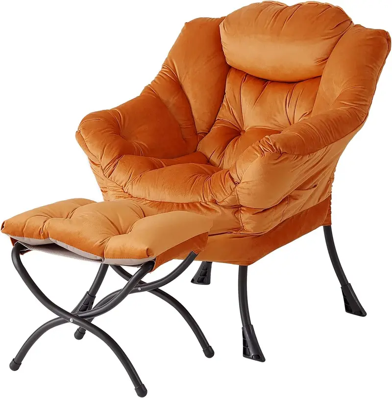 Welnow Modern Lazy Chair with Ottoman – Compact Accent Armchair Featuring Side Pocket and Footrest