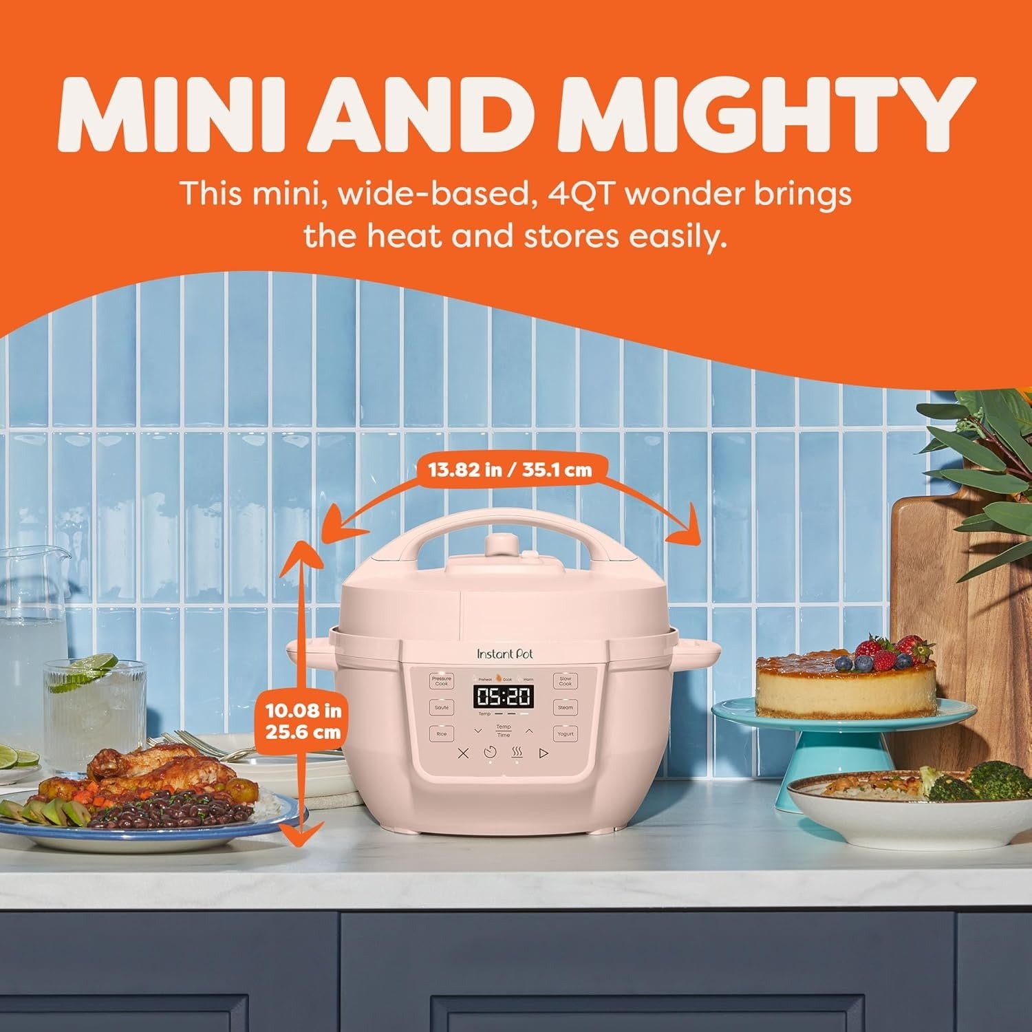 Mini 7-in-1 Multi-Cooker, Pressure Cooker, Slow cook, Sauté, Steam, Rice Maker, Yogurt, & Warmer, Rosewater, 4 Quarts
