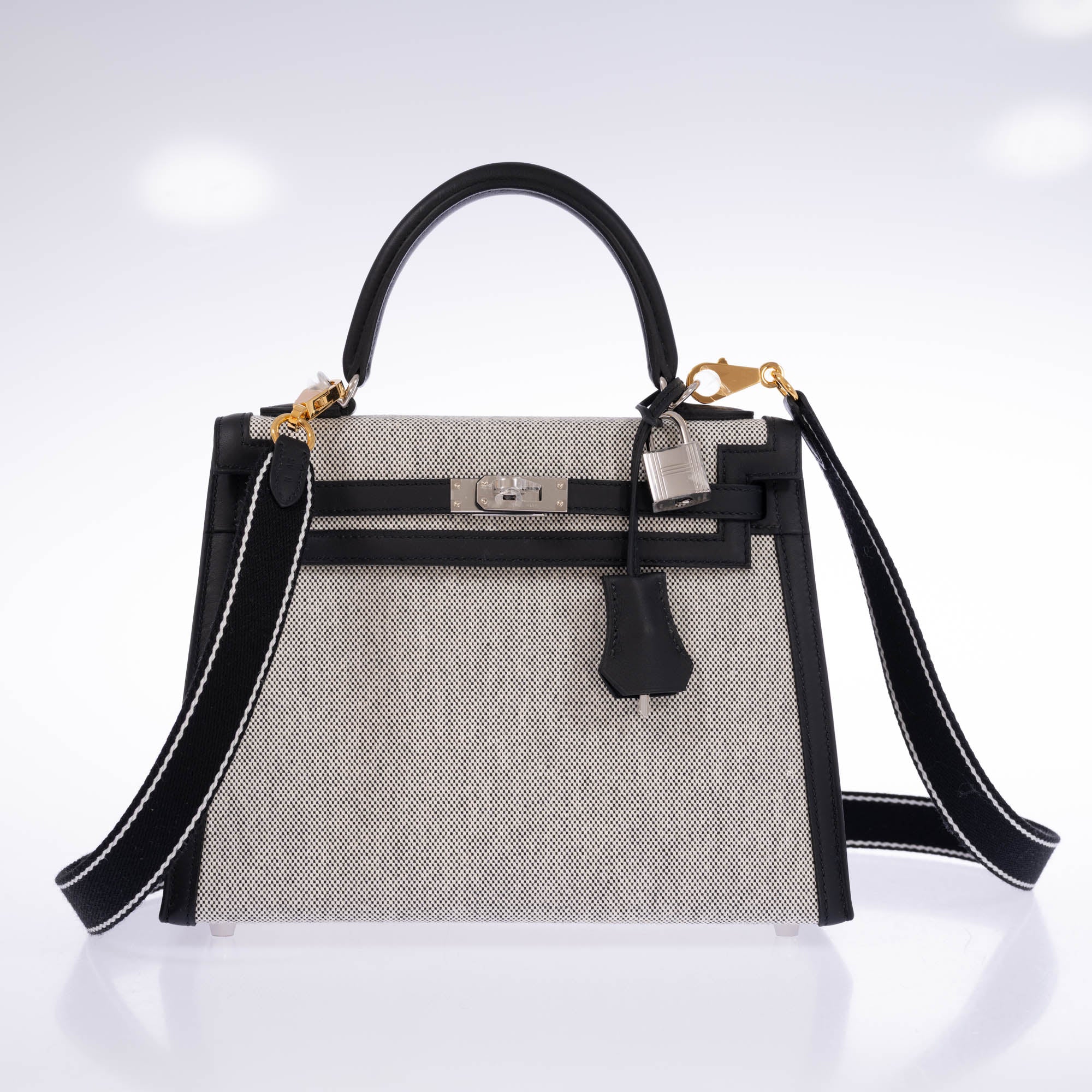 Hermès Kelly 25 Sellier Toile H Noir Swift Palladium Hardware