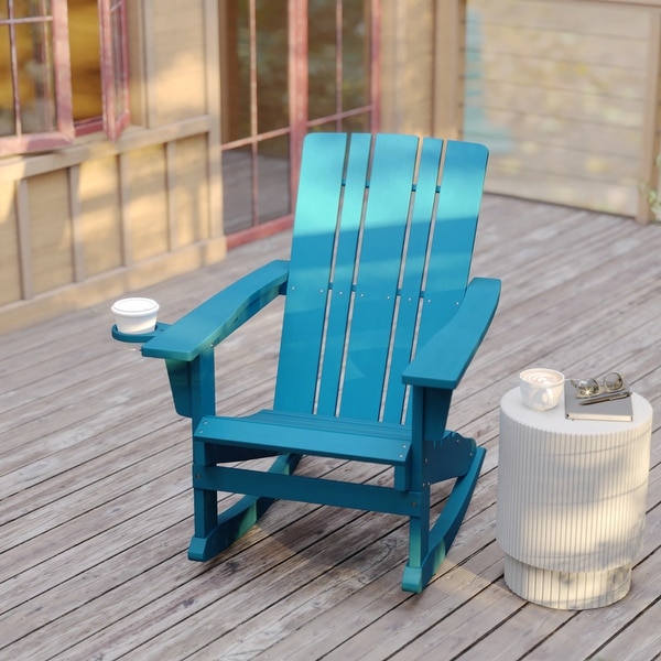 Commercial AllWeather Rocking Adirondack Chair with Swiveling Cupholder
