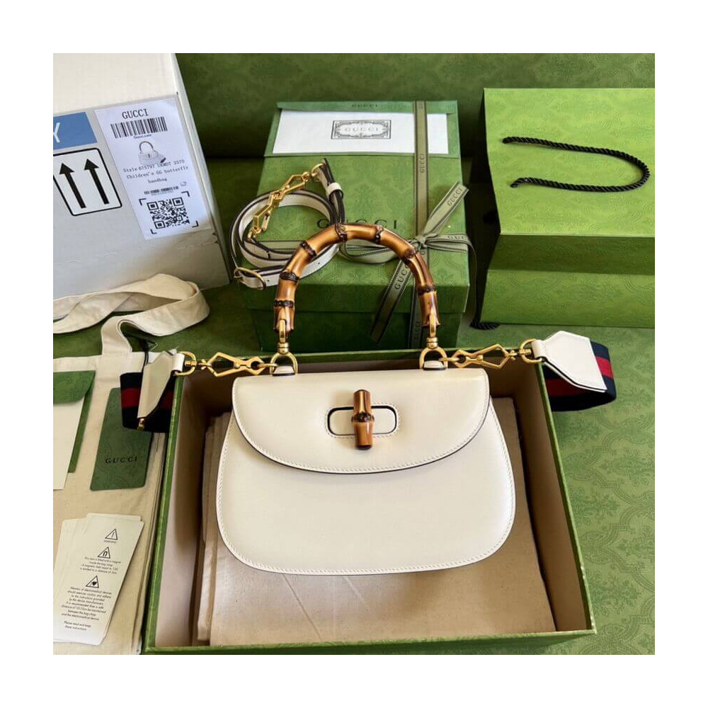 Gucci Small Top Handle Bag with Bamboo White