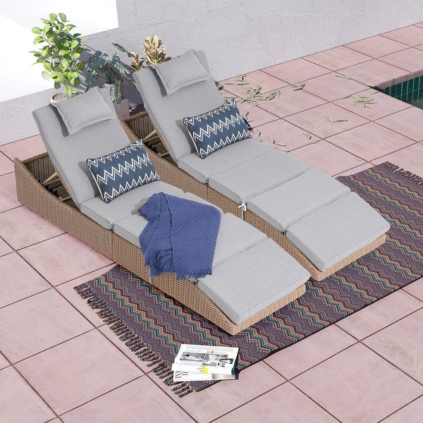 Patio Wicker Chaise Lounge Recliner Foldable Chair,w/ 5 Adjustable Back Positions and Cushion