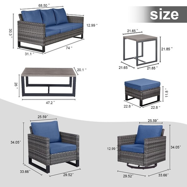 PE Wicker Sofa Rocking Chair Ottoman Set of 9