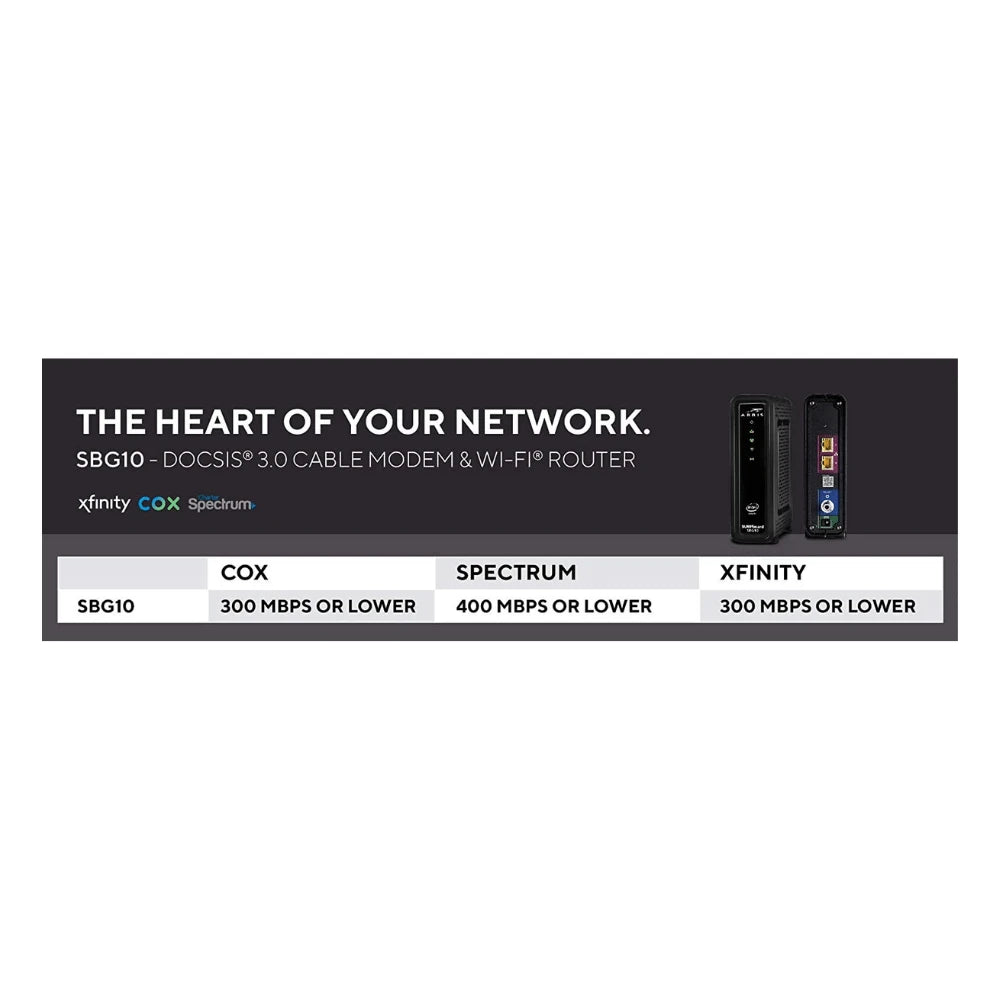 Arris SURFboard SBG10 DOCSIS 3.0 Cable Modem & AC1600 Dual Band Wi-Fi Router