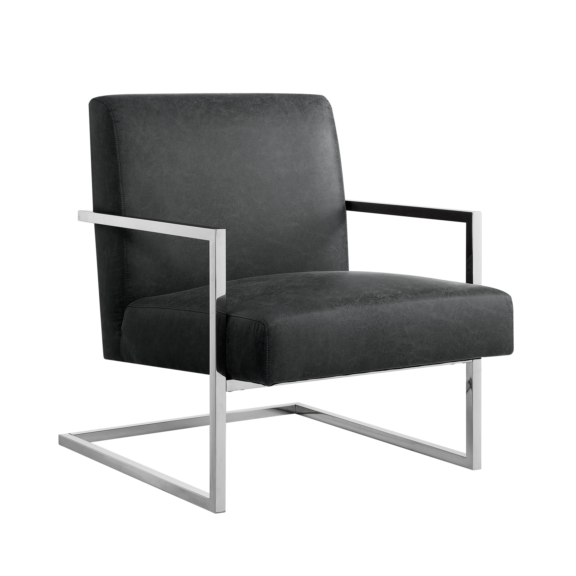 Nicole Miller Accent Chair Santana PU Leather, Charcoal/Chrome