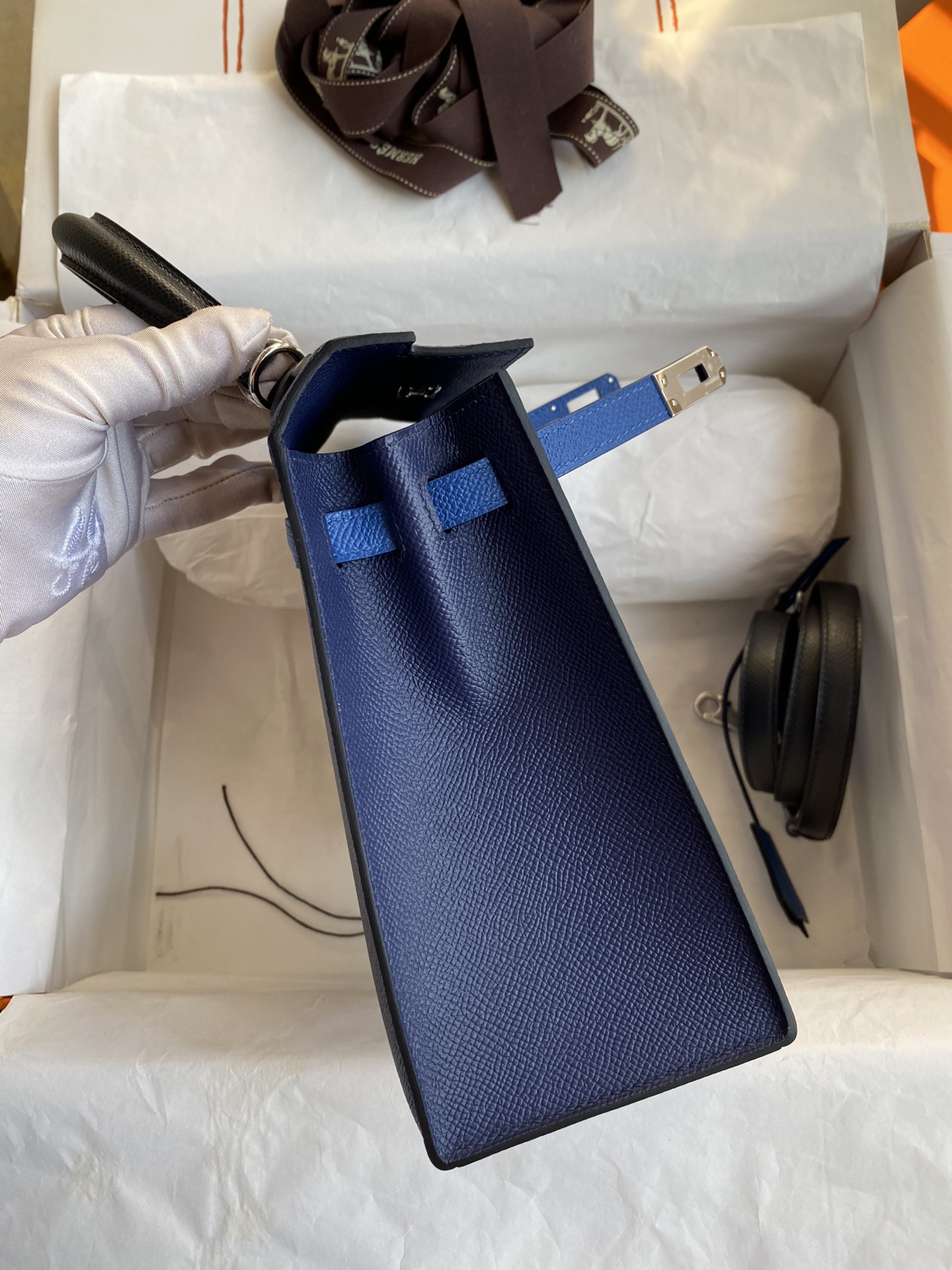 Hermes Kelly 25 Bag In Navy Blue Epsom Leather For Women 25cm/10in
