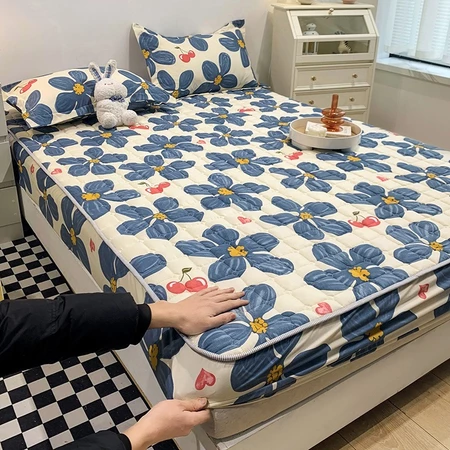 Waterproof Mattress Protector Cotton Cadar Single/Queen/King Flower Colored Bedsheet Mattress Cover
