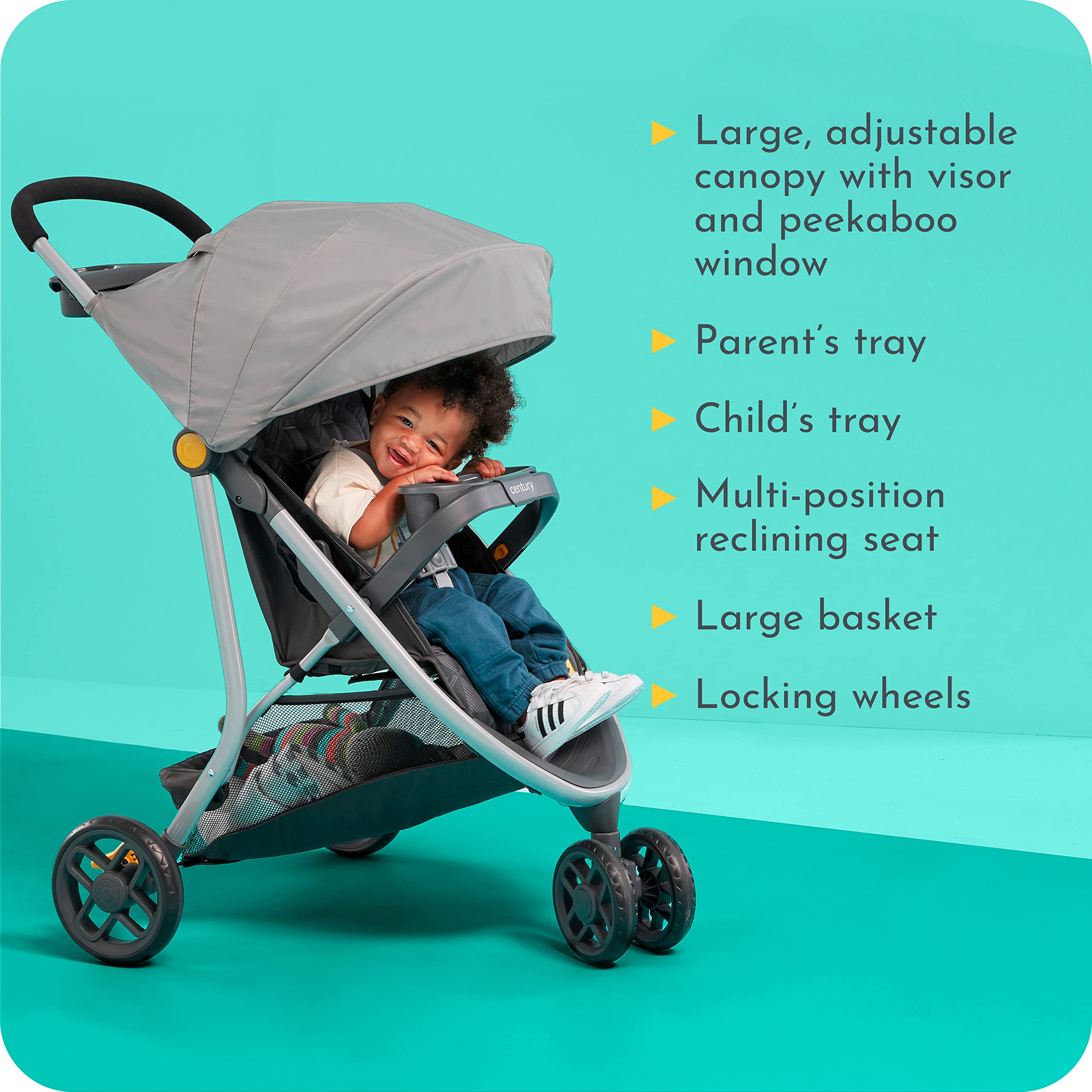 Century Stroll On 3-Wheel 2-in-1 Lightweight Travel System u2013 Infant Car Seat and Stroller Combo, Metro
