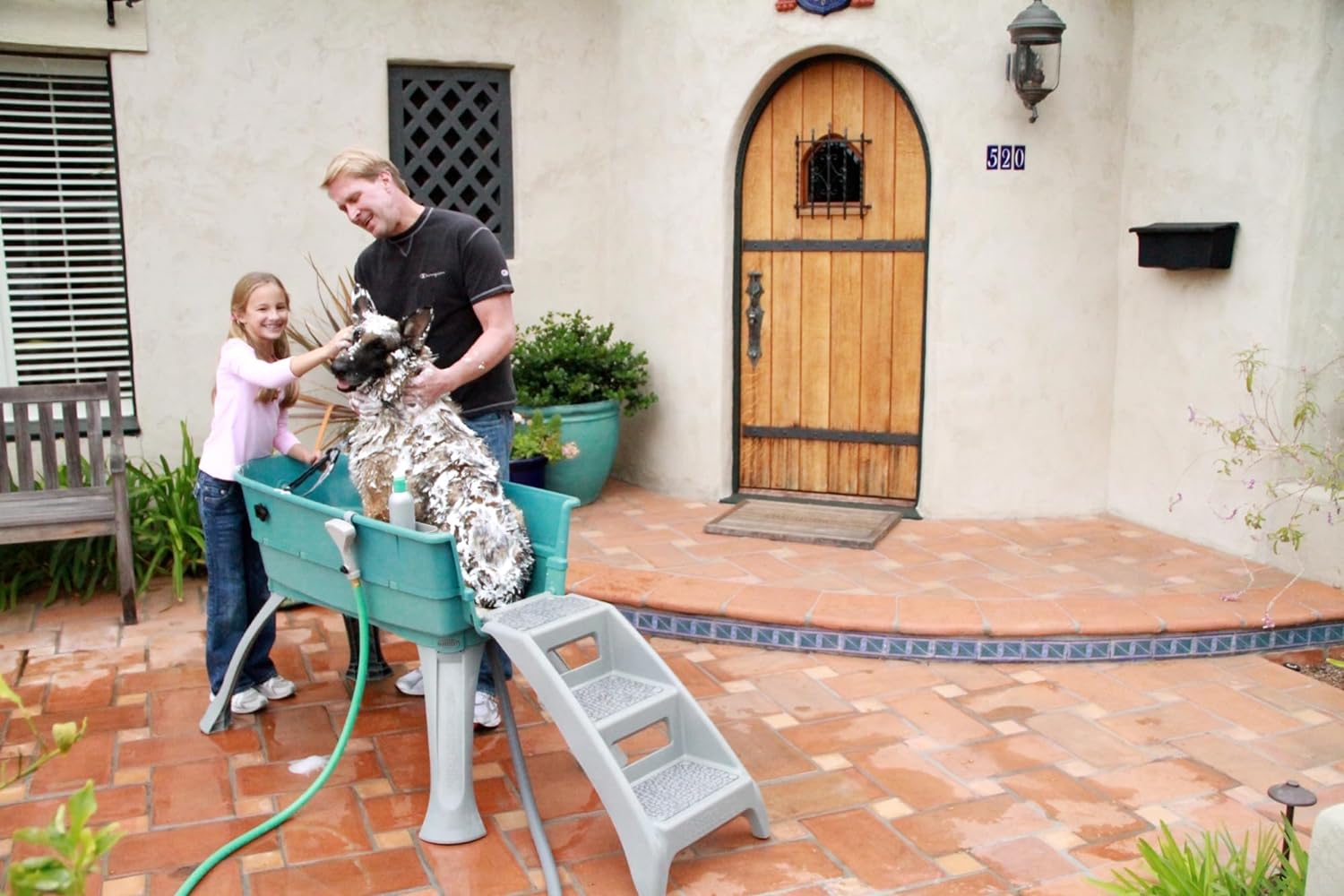 Elevated Pet Bathing Large Teal Steps Combo