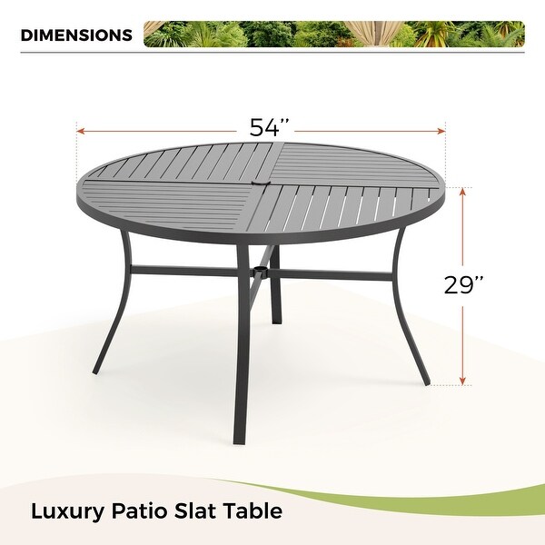 MAISON ARTS 5/7Piece Patio Dining Set,Round Metal Table and 4/6 Textilene Fabric Padded Armchairs