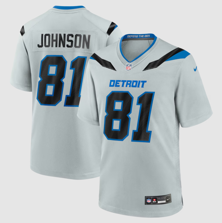 Men's Detroit Lions Calvin Johnson #81 Silver 2026 Rivalries Collection Game Jersey