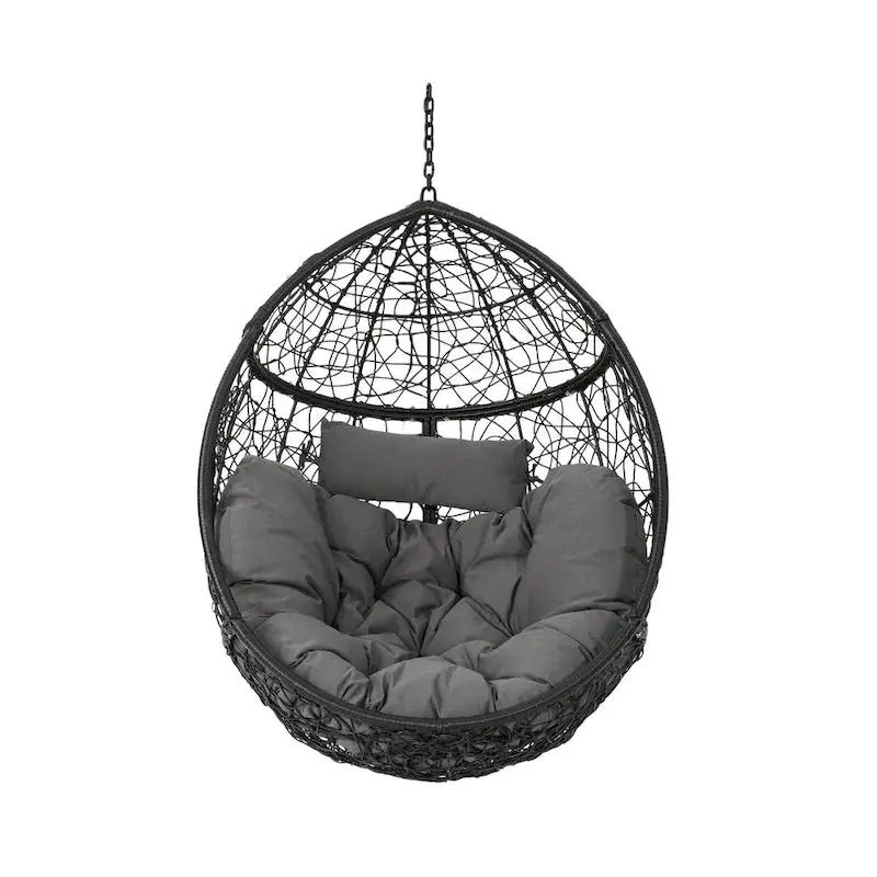 Waterproof Wicker Hanging Basket Chair – Hammock-Style Seat with Cushions, 300 lb Weight Limit