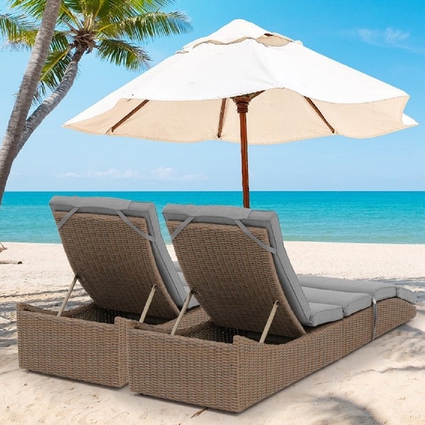 Patio Wicker Chaise Lounge Recliner Foldable Chair,w/ 5 Adjustable Back Positions and Cushion