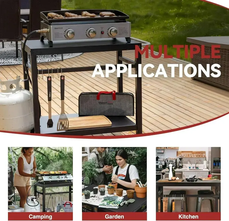 Royal Gourmet Stainless Steel Mobile Grill Cart – Dual-Shelf Flat-Top Dining Trolley