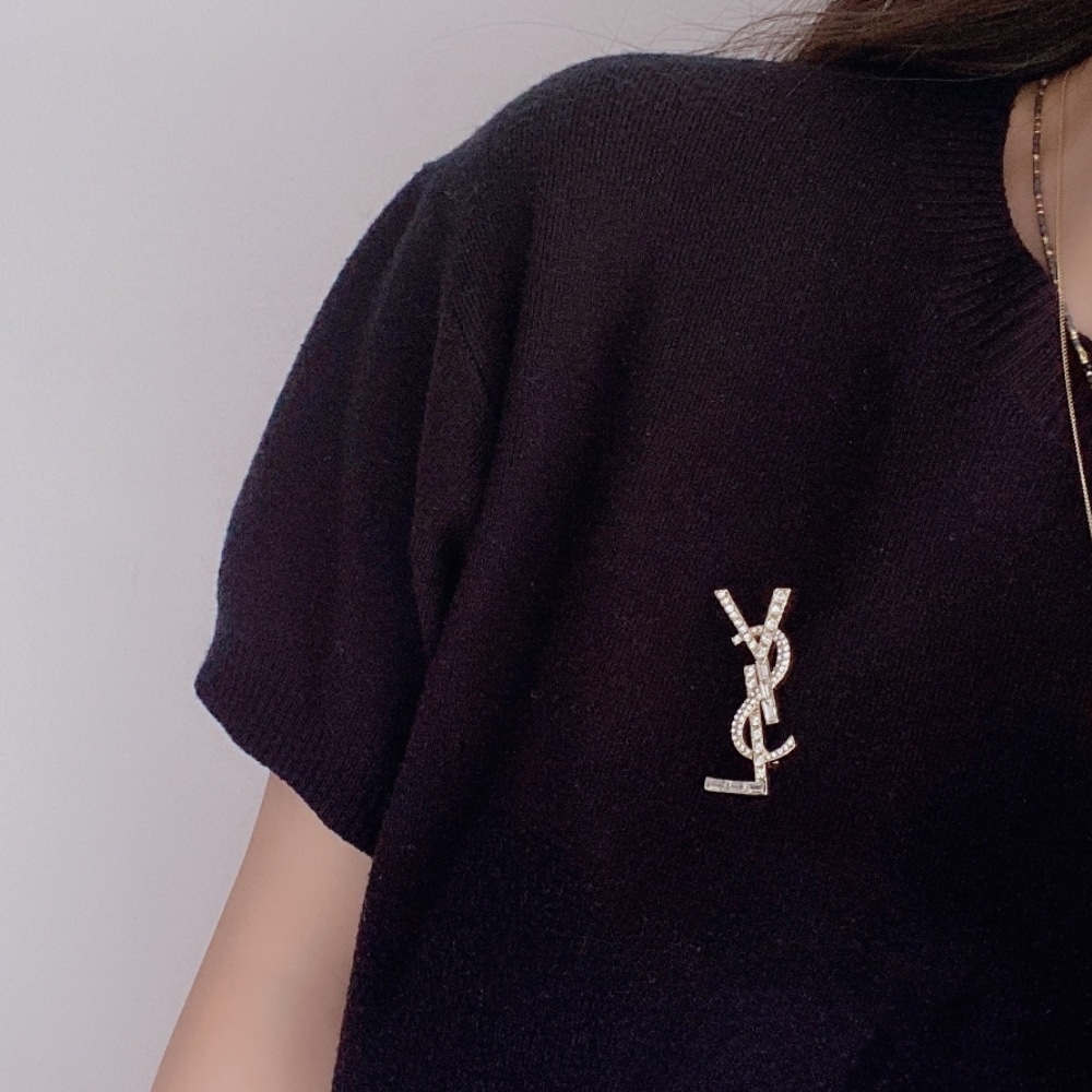 Saint Laurent Ysl Brooch Gold With Stone