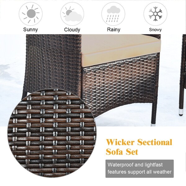 Costway 8PCS Rattan Patio Furniture Set Cushioned Sofa Chair Mix Brown