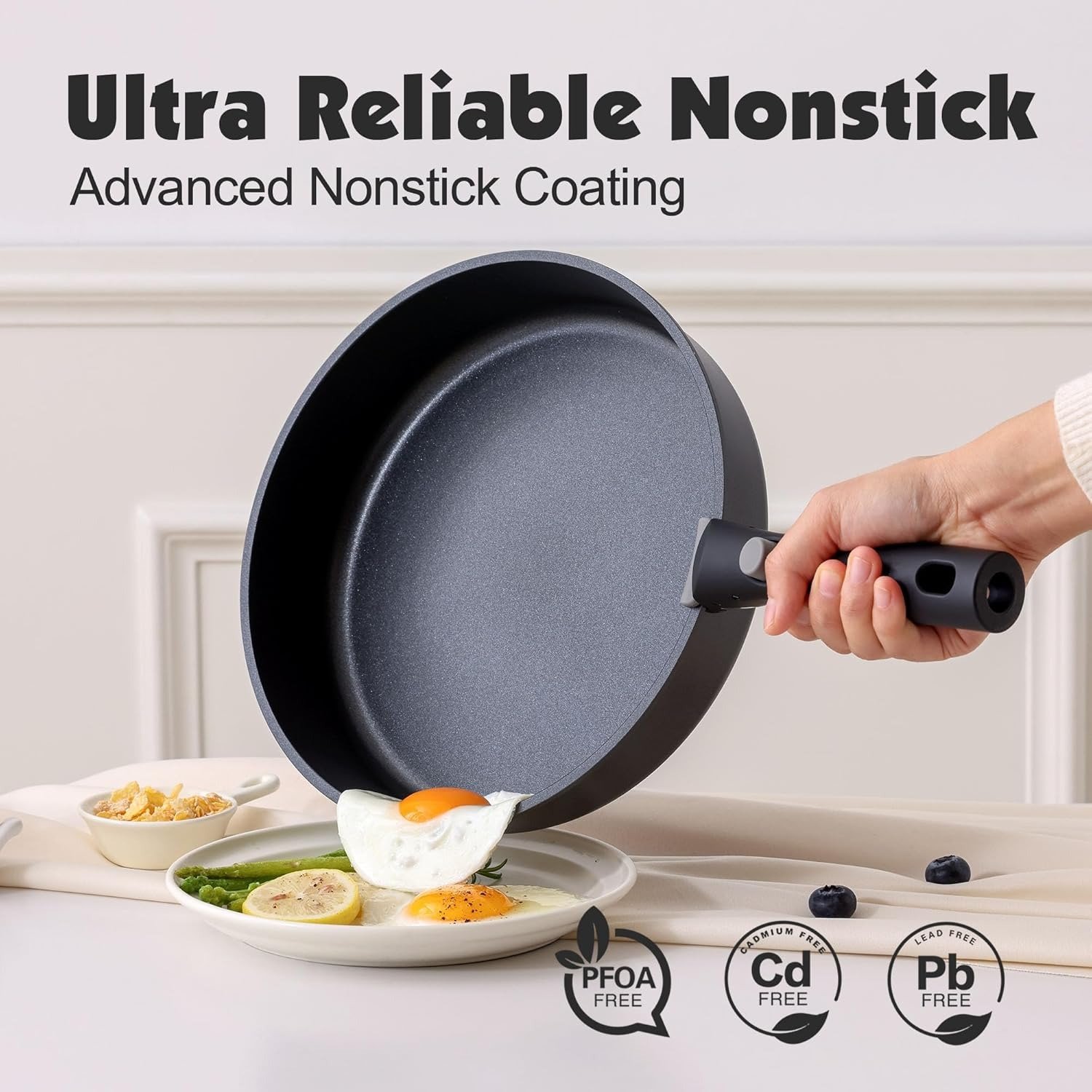 17-Piece Nonstick Granite Cookware Set Detachable Handle Induction Safe Black Oven Dishwasher Safe