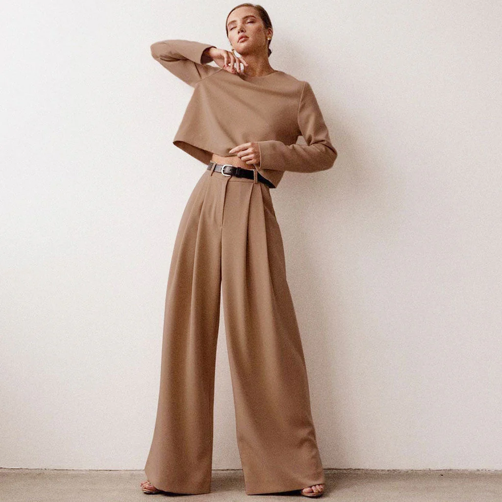 Long Sleeve Crop Top & Wide Leg Pant SetClistos