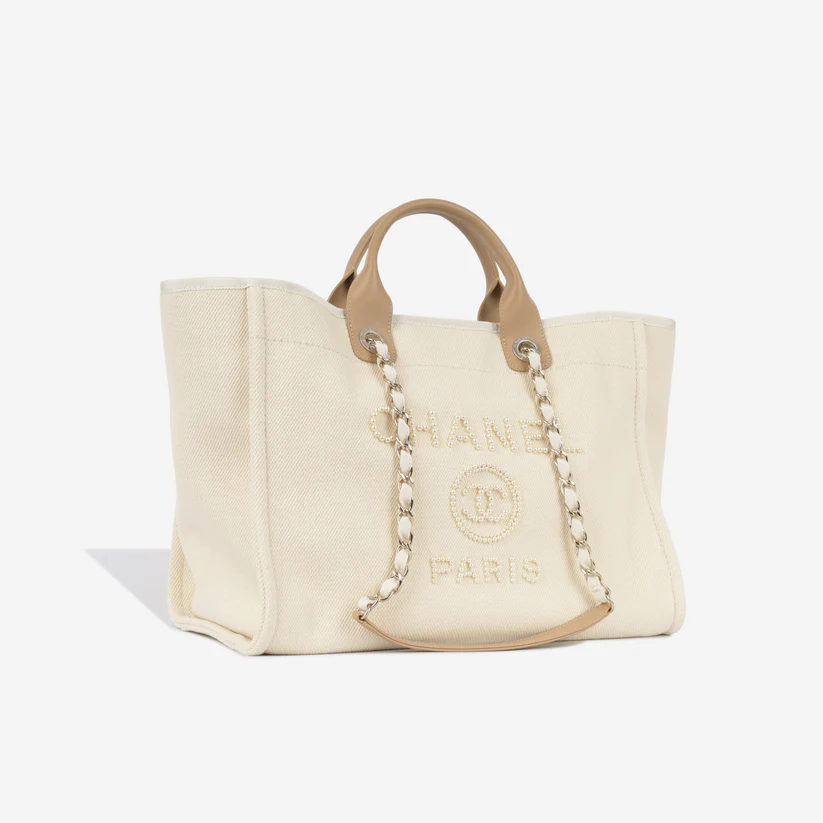 Chanel Shopping Bag With Pearls White 38Cm