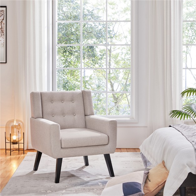 Yaheetech Button Tufted Armchair With Solid Wood Legs Beige