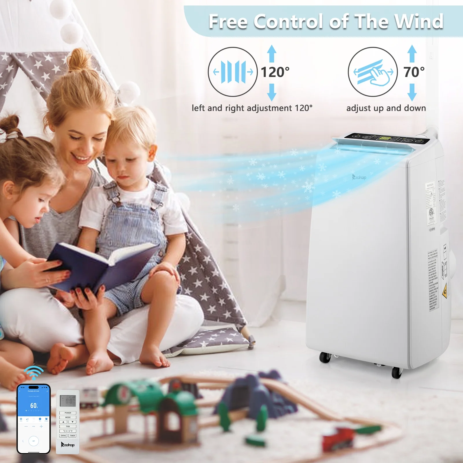 GoDecor Portable Air Conditioner 12000 BTU Power Plug in AC Cold Indoor Room Conditioning System with Cooler, Dehumidifier, Fan, Exhaust Hose, Window Seal, Remote Control
