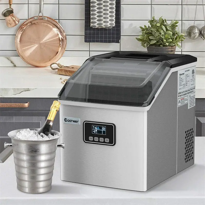 Stainless Steel Countertop Ice Maker – 48LB/24H Output, LCD Display, Self-Cleaning Function & Ice Scoop Basket