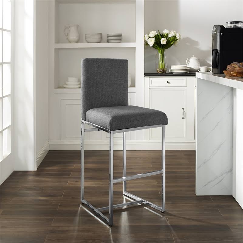 Linon Polk 30x22 Chrome Metal Bar Stool in Gray - CYMX1067