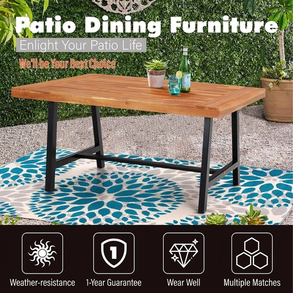 2Piece Patio Wooden Dining Set,1 Wooden Table and 1 Wooden Bench