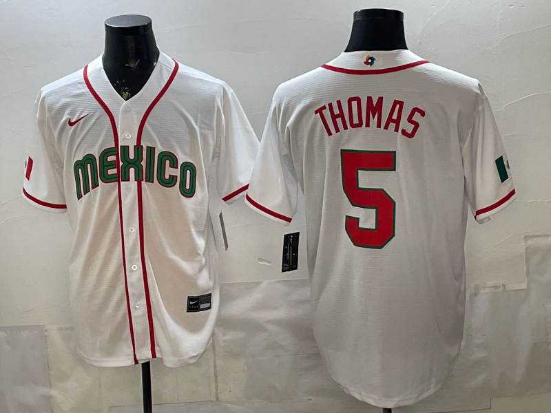 Men's Mexico Baseball Alek Thomas #5 White 2026 World Baseball Classic Stadium Jersey