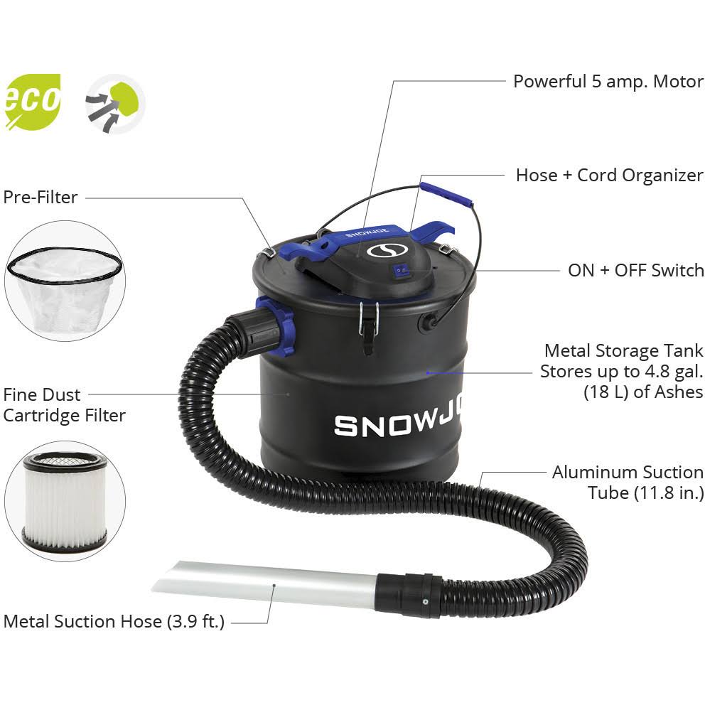 Snow Joe Ash Vacuum | 5 Amp | 4.8 Gallon
