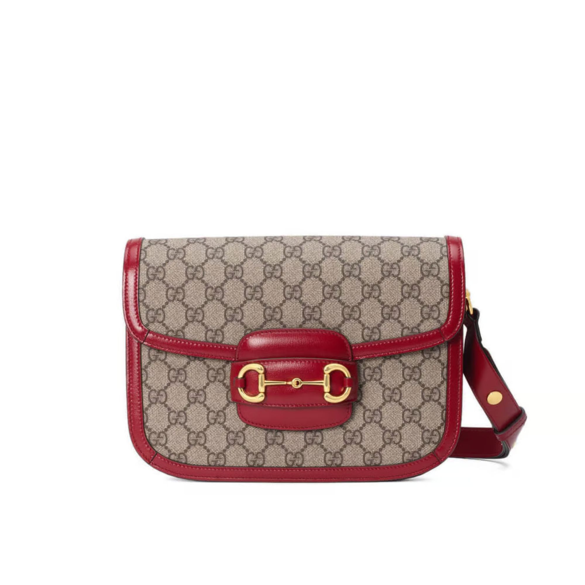 Gucci 1955 Horsebit Red GG Supreme Canvas Shoulder Bag 25cm