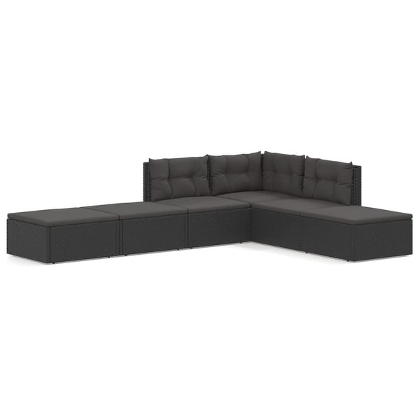 vidaXL 6 Piece Patio Lounge Set with Cushions Black Poly Rattan