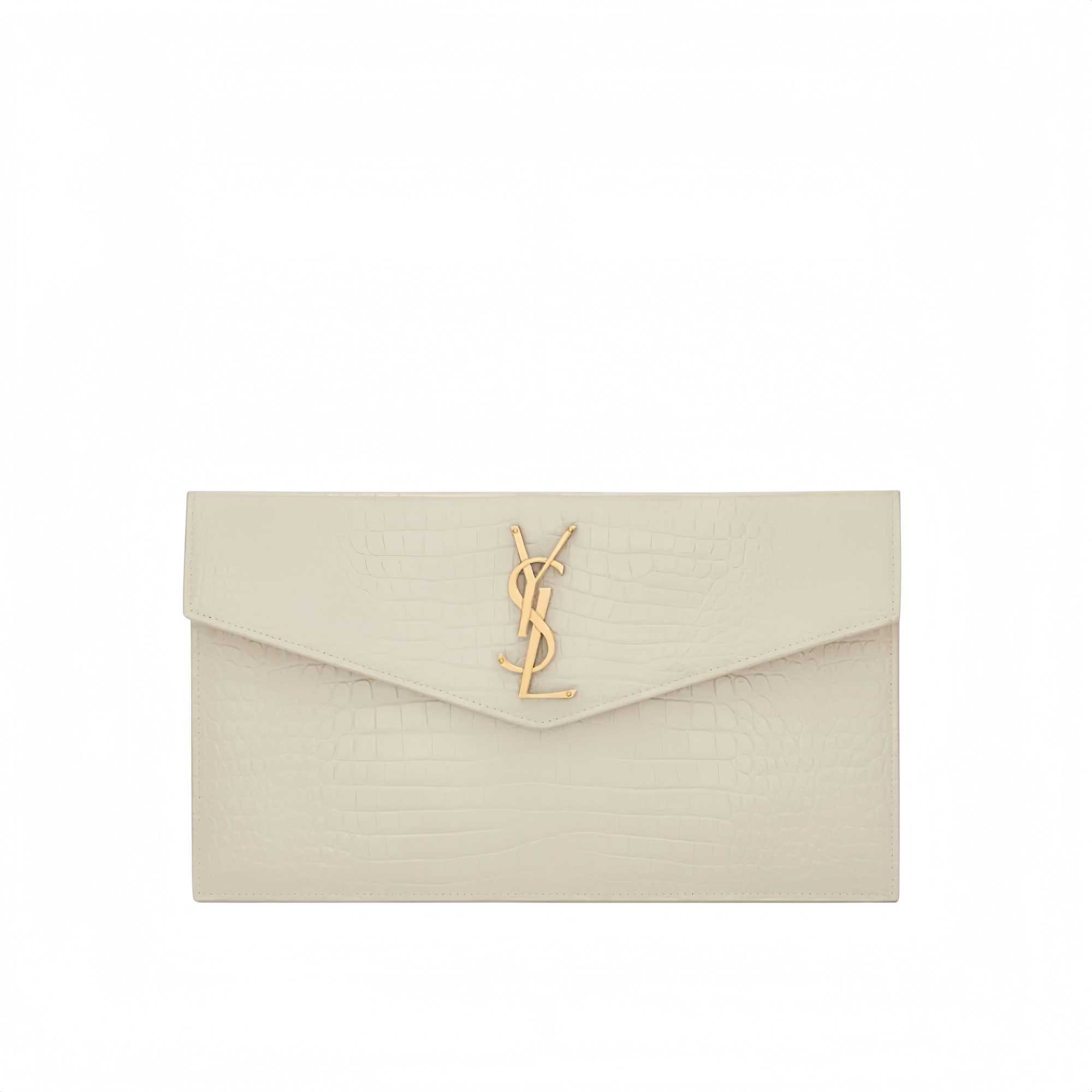 Saint Laurent Uptown Pouch In Crocodile Embossed Shiny Leather
