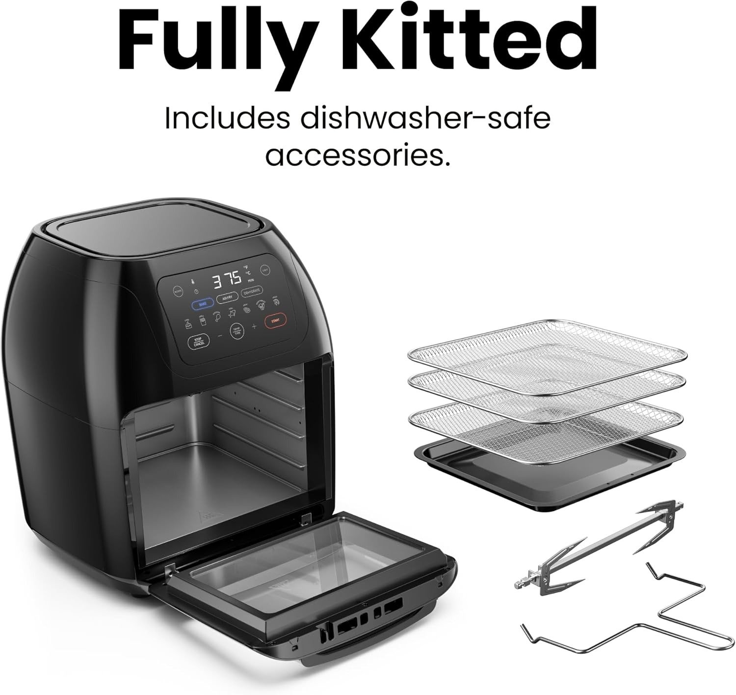 10QT Multifunctional Air Fryer Oven, 17 Touch Presets, Rotisserie & Dehydrator, Family Size