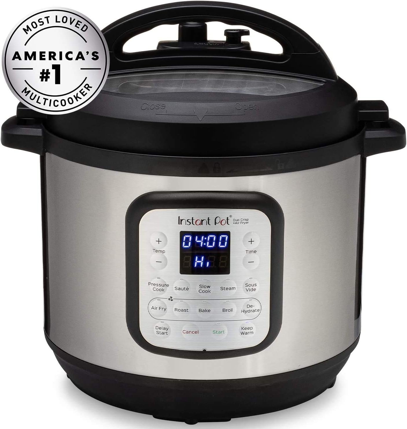 6QT 11-in-1 Air Fryer Pressure Cooker Combo, EvenCrisp Tech, Dual Lids, Touch Control, Stainless Steel