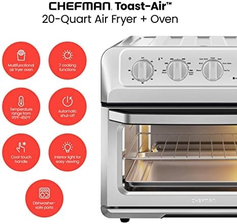 Air Fryer Toaster Oven Combo, 7-In-1 Convection Countertop 20 Qt fryer, Cook a 10 Inch Pizza, Fry 2 lb. of Chicken Wings, Toast, Broil, Auto Shutoff, Stainless