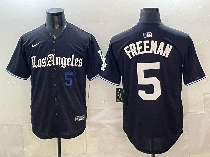 Men's Los Angeles Dodgers Freddie Freeman #5 Black Alternate Replica Jersey