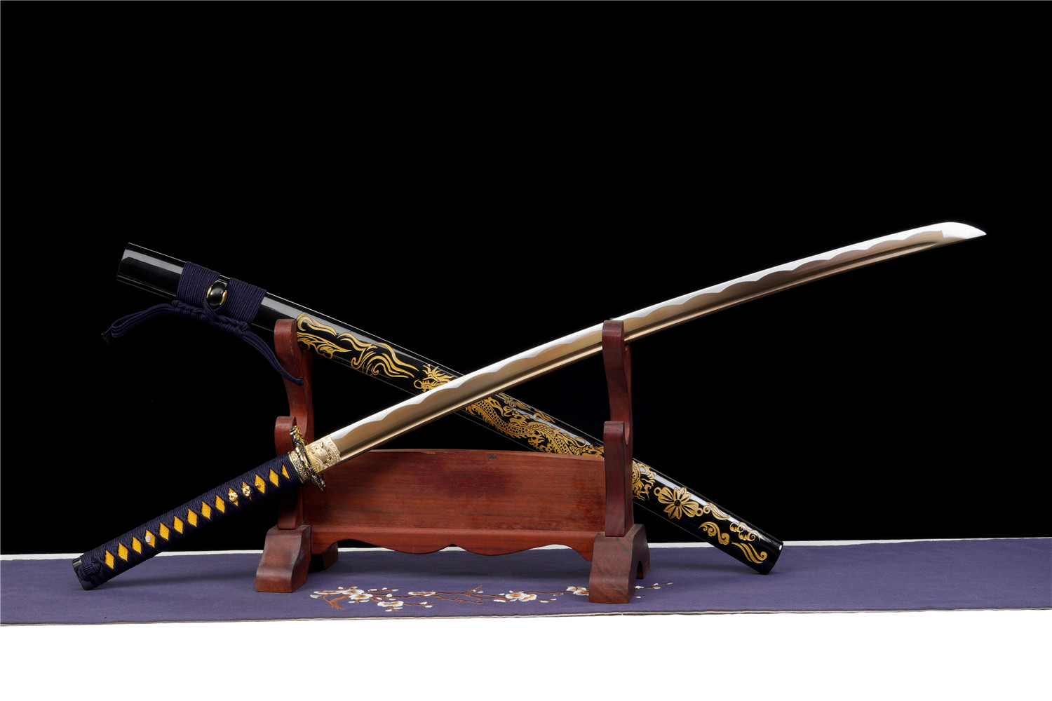 Handmade Japanese Katana High Carbon Gold Blade Dragon Tsuba Full Tang