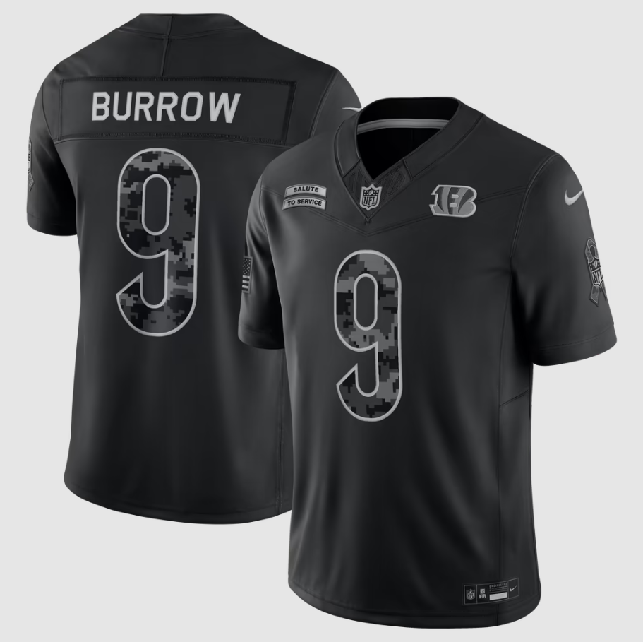 Men's Cincinnati Bengals Joe Burrow #9 Black 2026 Salute to Service Stitched Limited Jersey
