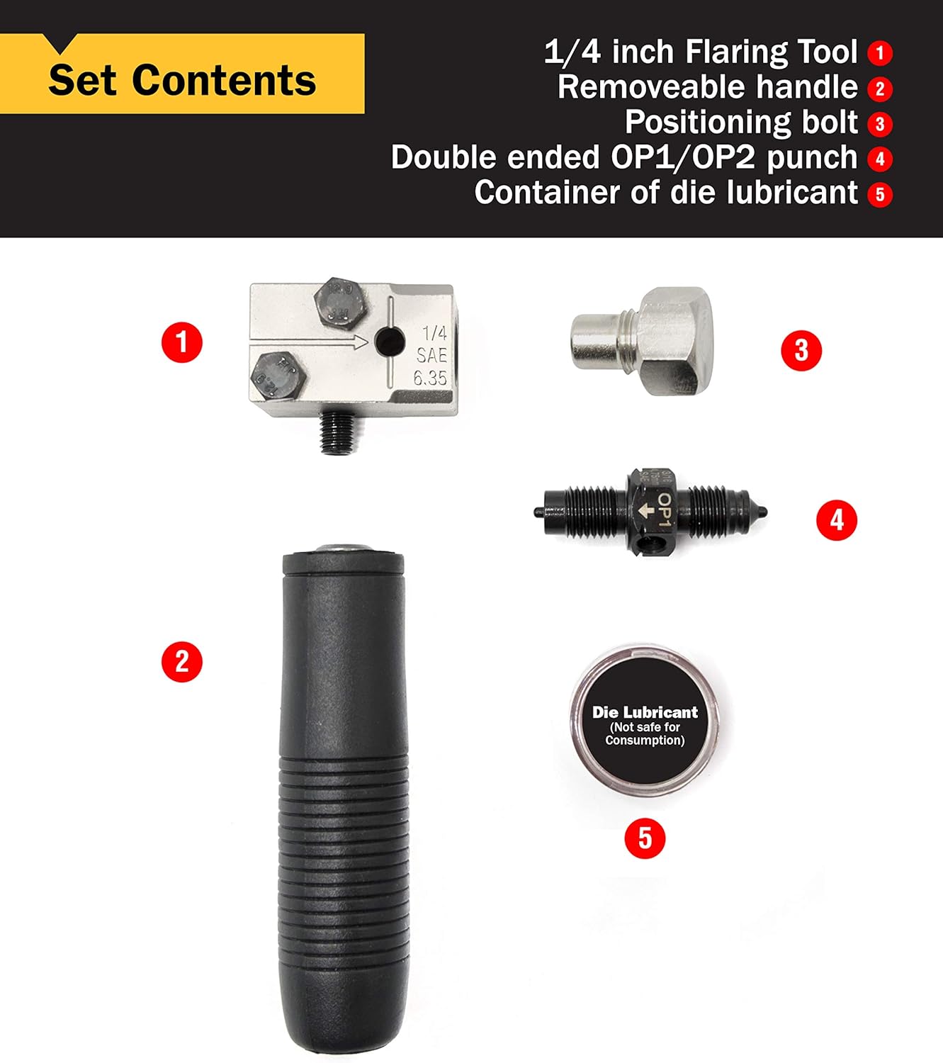 Professional Single, Double, and Bubble Flaring Tool Set, Black