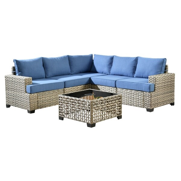 OVIOS 6 Pieces T shaped Seat Wide Armrest Set With SolarPowered Coffee Table