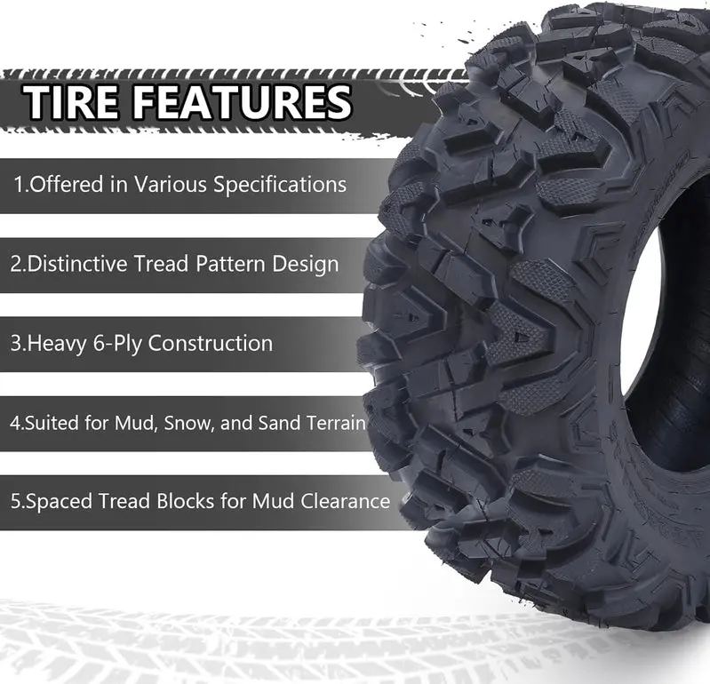 Set of 2 All-Terrain ATV Tires – 26×12-12, 6-Ply Rating, Black