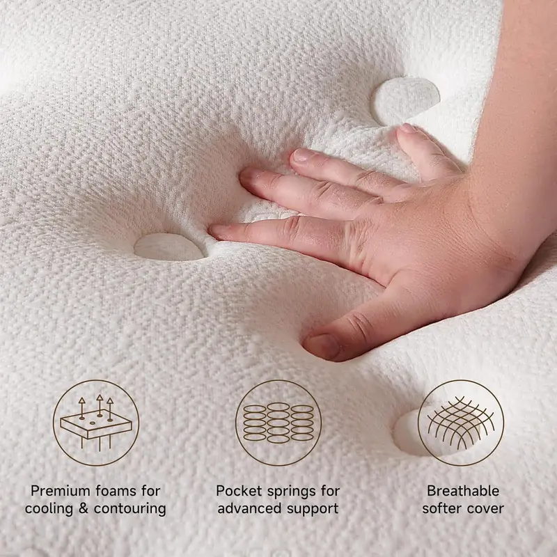 Queen Hybrid Mattress – 14-Inch Cooling Gel Memory Foam + Zoned Pocket Spring Support