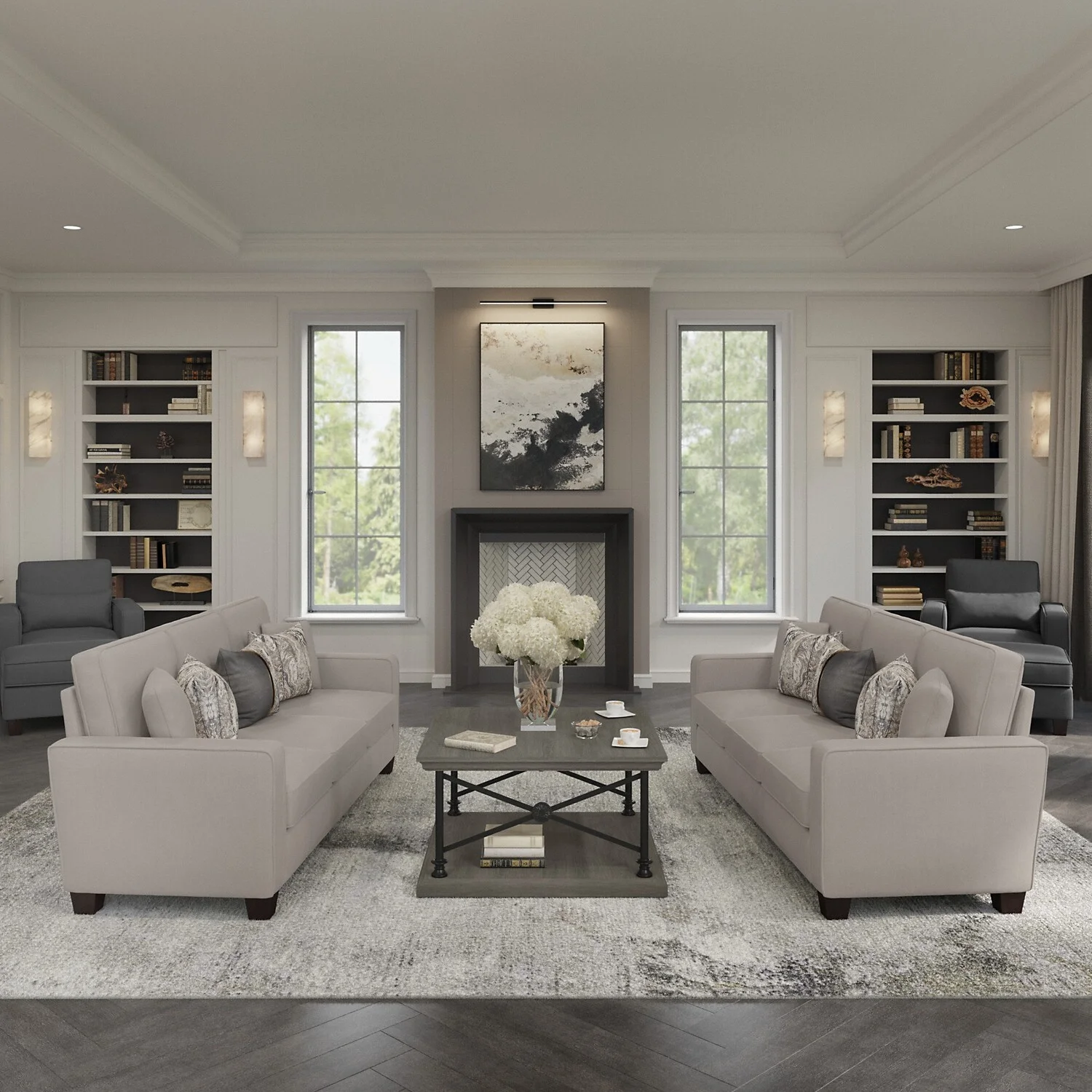 Stockton 73W Sofa in Beige Herringbone Fabric
