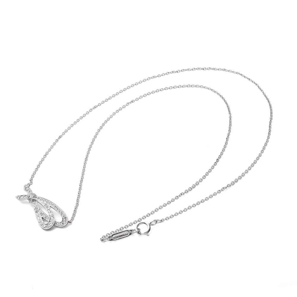 Tiffany & Co. Bow Necklace 18K White Gold Diamond