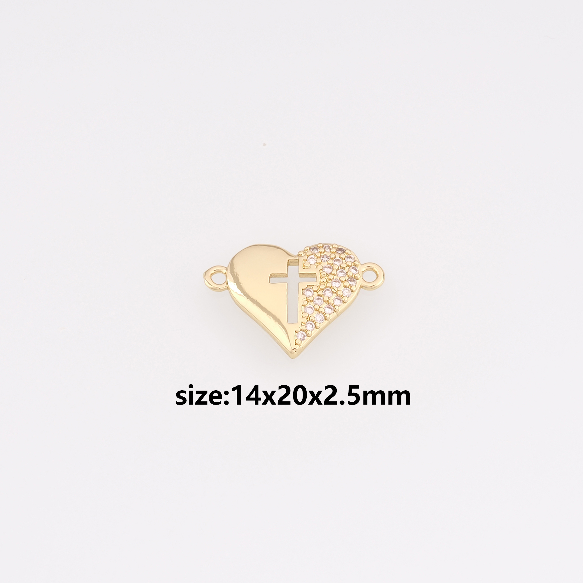 18K Gold Filled Heart Connector,CZ Micro Pave Heart Charm Necklace Bracelet for DIY Jewelry Making Supply